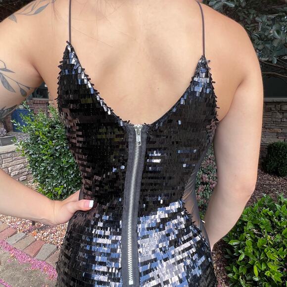 NEW NASTY GAL Vegas Baby Black Sequin Bodycon Mini Dress Sheer Sides XS - Picture 8 of 13
